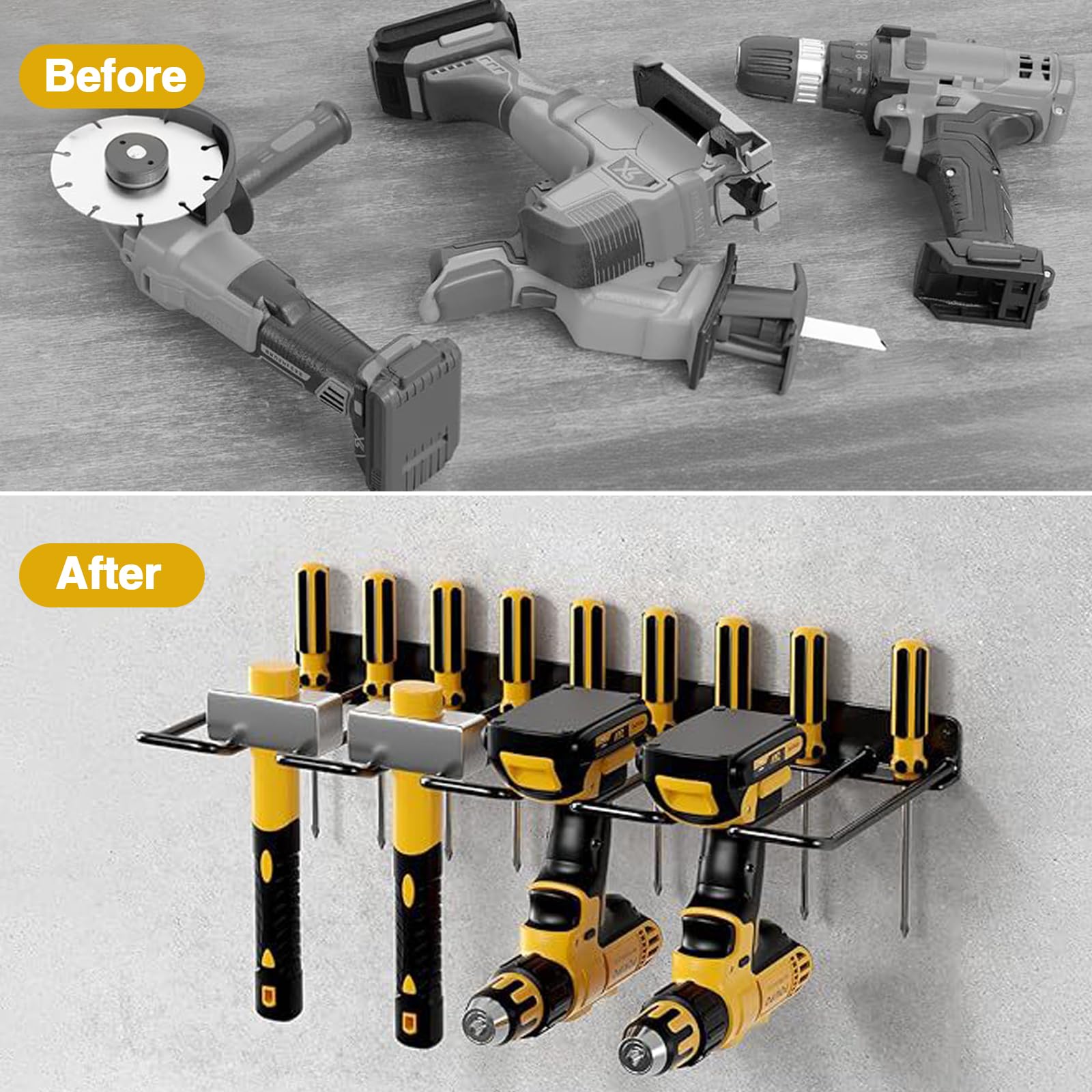 4 Schlitzen Bohrhalter Wandmontage, Akkuschrauber Halterung Wand Metall Werkzeugregal Organizer Werkzeugspeicher für Elektrowerkzeug Organizer für Garage Werkstatt Werkzeugraum(39 * 19 * 4.5cm)