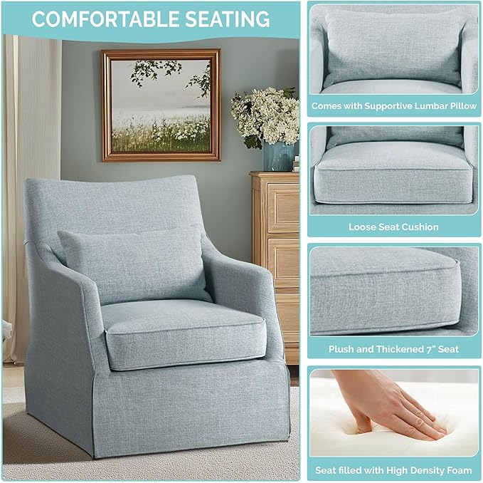 Sillón Giratorio Tela Azul Claro Cojín Lumbar miniatura 5