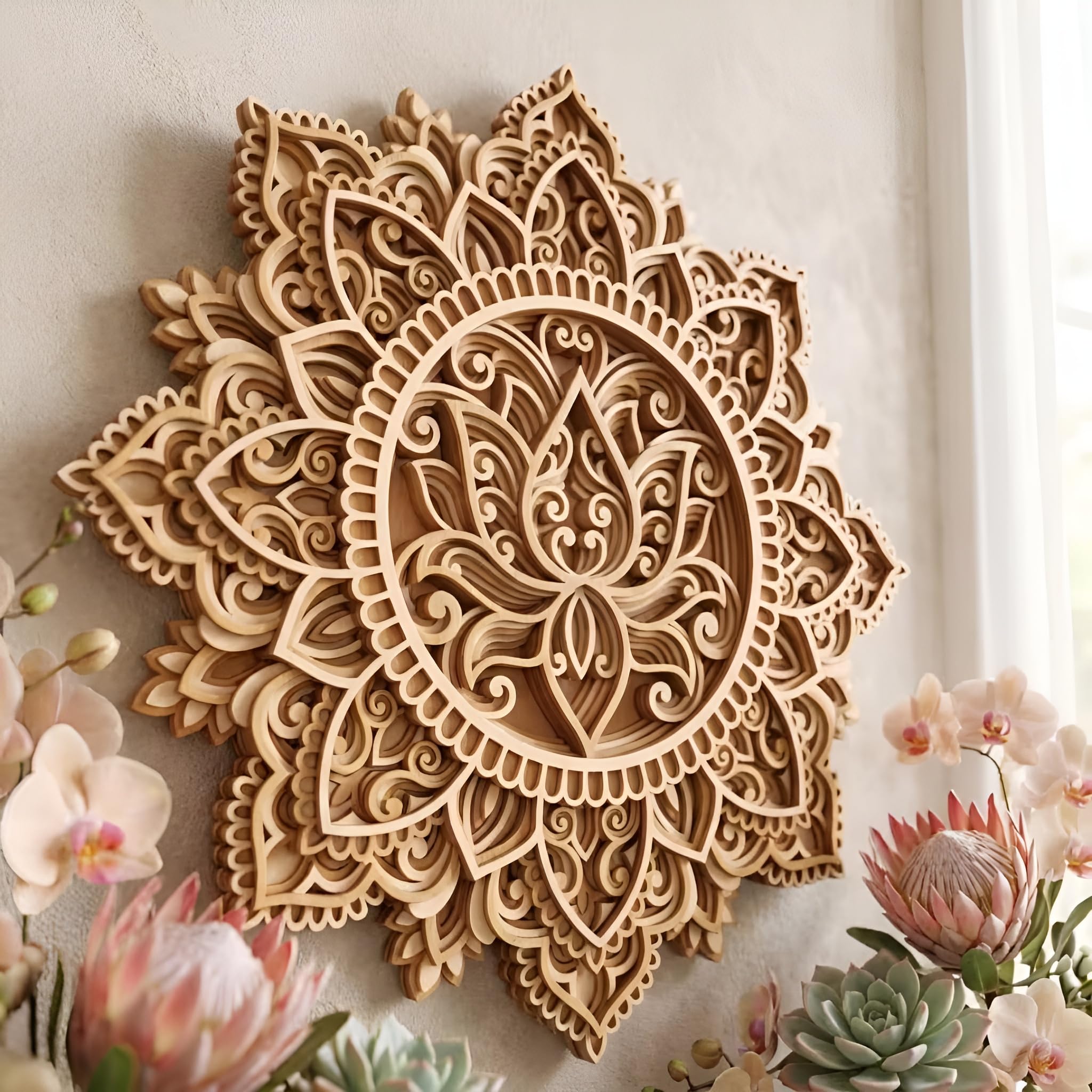 Lotus Mandala Wall Art - 12 Inch Wooden Decor -5 Lotus Mandala Wall Art - 12 Inch Wooden Decor -5