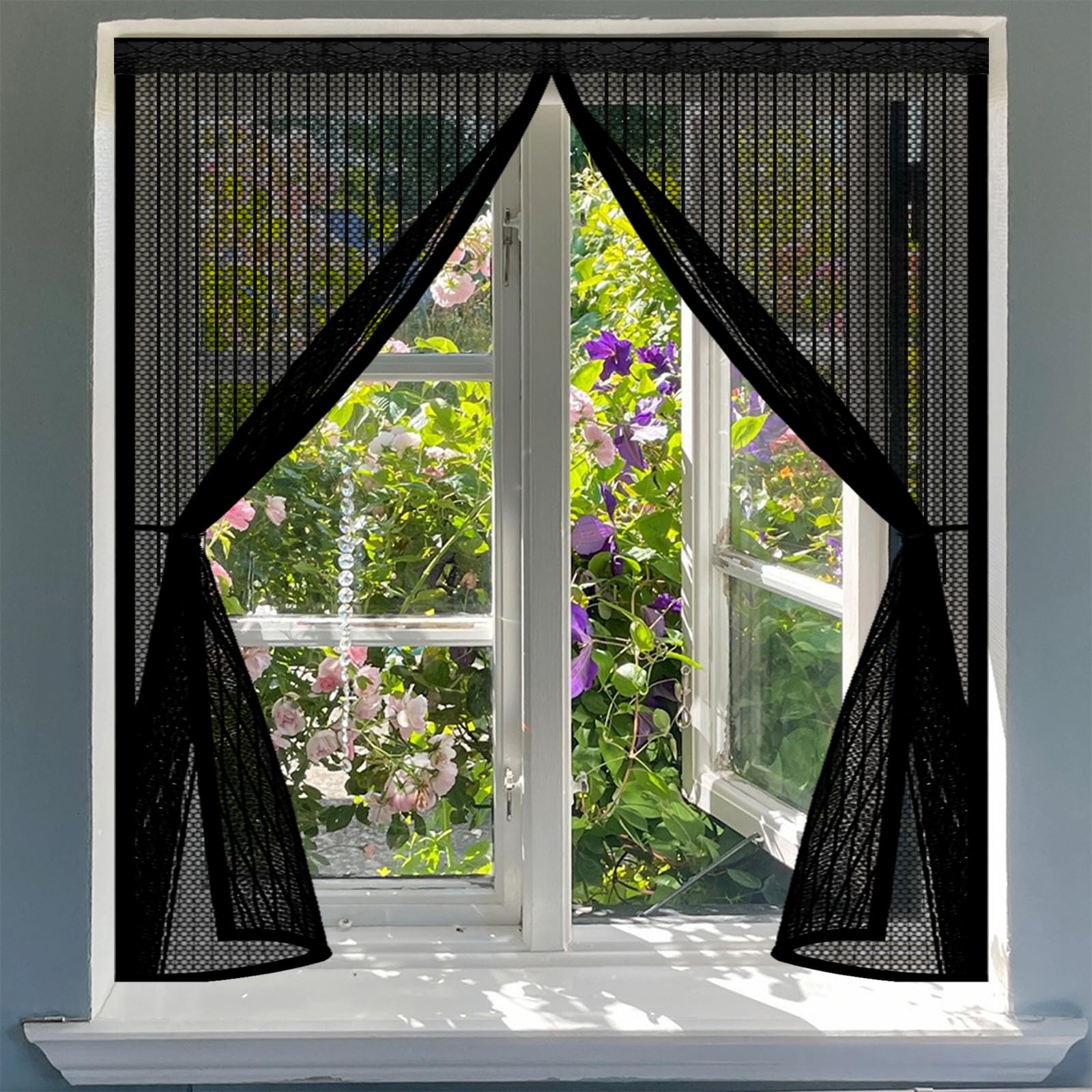 Qenhyun Black Door Fly Screen 160 X 205 Cm Keep Bugs Out, Full Frame Magic Tape, Powerful Magnets, Self Sealing, No Drill Installation, Magnetic Door Curtain For Patio Exterior Indoor Doors,