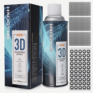 3D Scanning Spray for All 3D Scanners, with 3D Tracking Dot Marker, 200PCS 6.0 mm and 160PCS 3.0 mm, Safety Material, High Reflectivity, for Reflective, Transparent or Highly Textured Surfaces, 500ML
