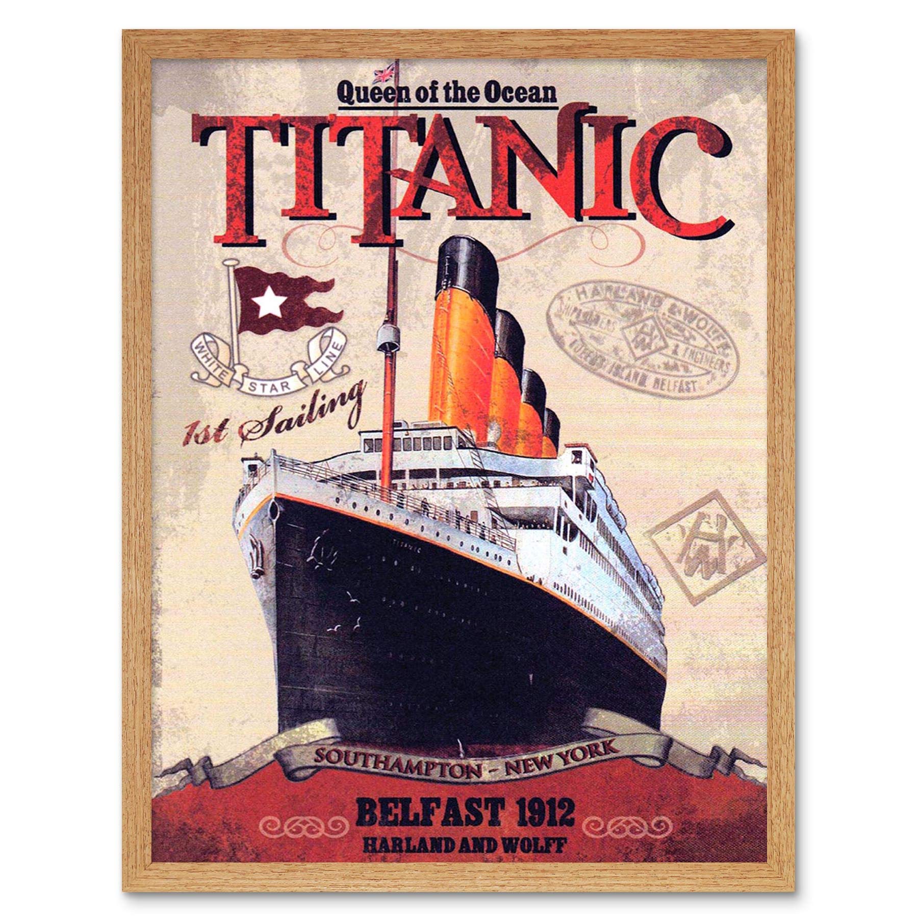 Wee Blue Coo Travel Transport Titanic Liner Disaster Queen Ocean Art Print Framed Poster Wall Decor 12X16 Inch