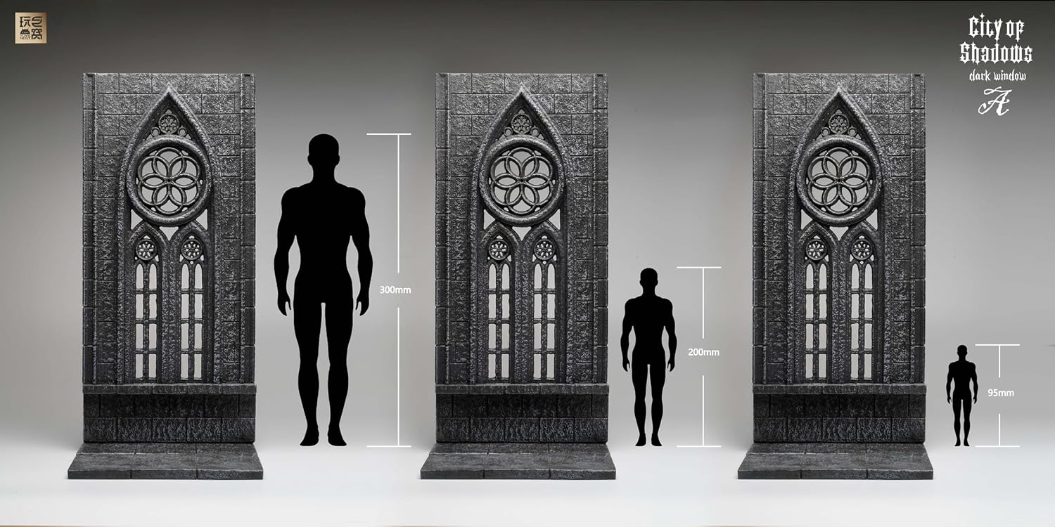 Diorama Display Base Compatible with 1/12-1/18 Action Figures - City of Shadows Series Window of Darkness Style A Gothic Sci-fi Corridor Terrain for Warhammer-Style Action Figures,Age 15+
