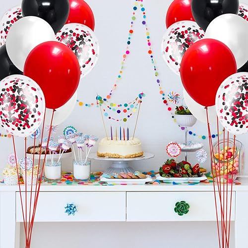 Miniatura 6 de Globos de látex de confeti negro y rojo, paquete de 60 globos de fiesta de confeti negro y rojo de 12 pulgadas para el día de la madre, cumpleaños,