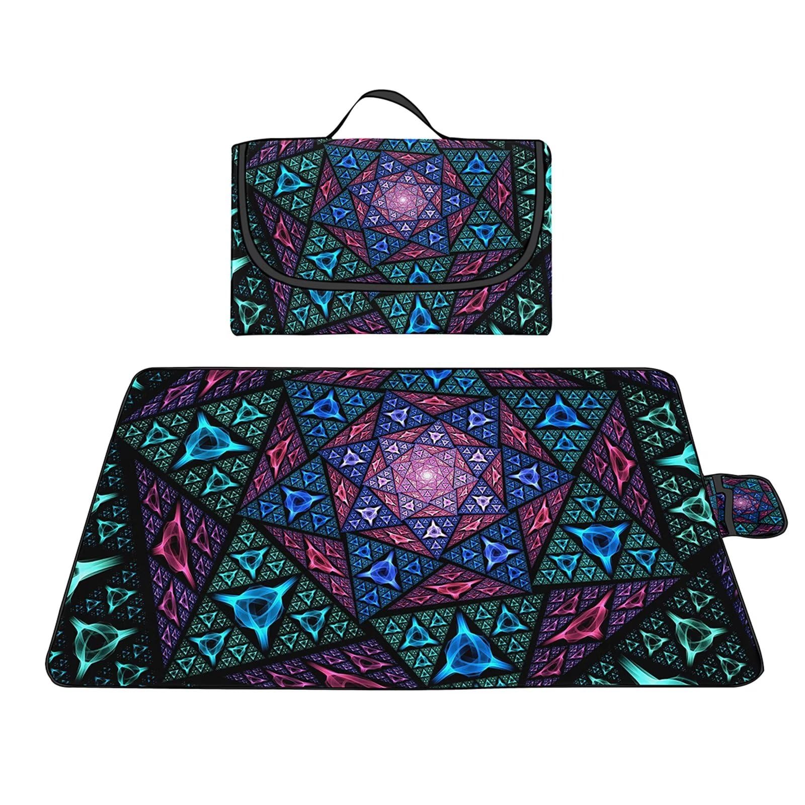 Manta de Picnic al Aire Libre, 200x300cm Alfombras de Playa, Mantas para pícnic Impermeable Prueba Arena Manta de Playa Plegable Portátil para Aire Libre Jardín Acampar Mantas Pícnic Azul GeoméTrico