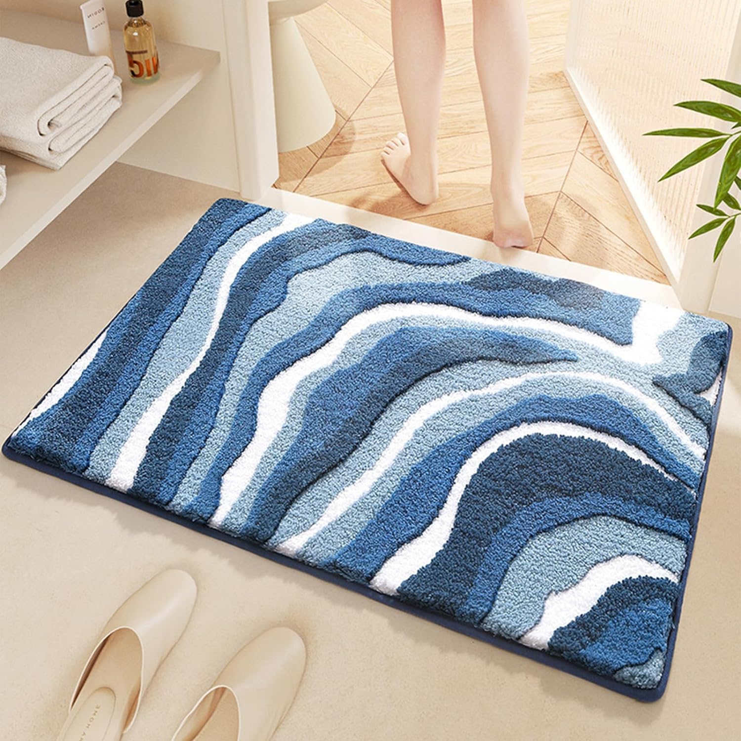 Roseate Marble Super Soft Anti-Skid (40x60 cm) Super Absorbent Mats Microfiber 2000 GSM Mat for Bathroom/Kitchen/Door Mats for Home/Floor Mat (Blue) Pack of 1