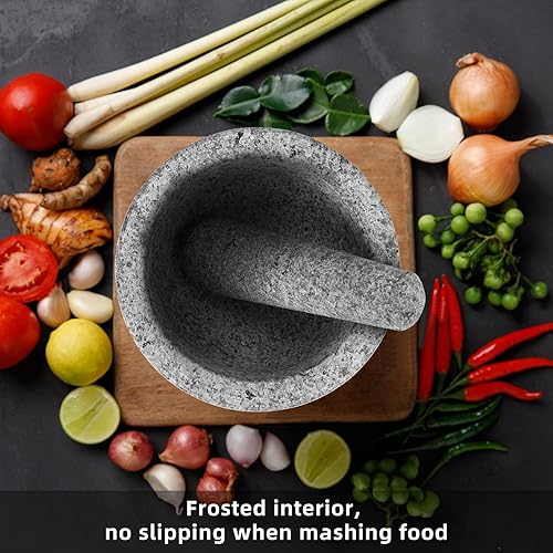 Miniatura 8 de Juego de mortero y mortero  6 pulgadas  Capacidad de 2.5 tazas  Cuencos de piedra para picar especias de guacamole, molcajete grande para salsa