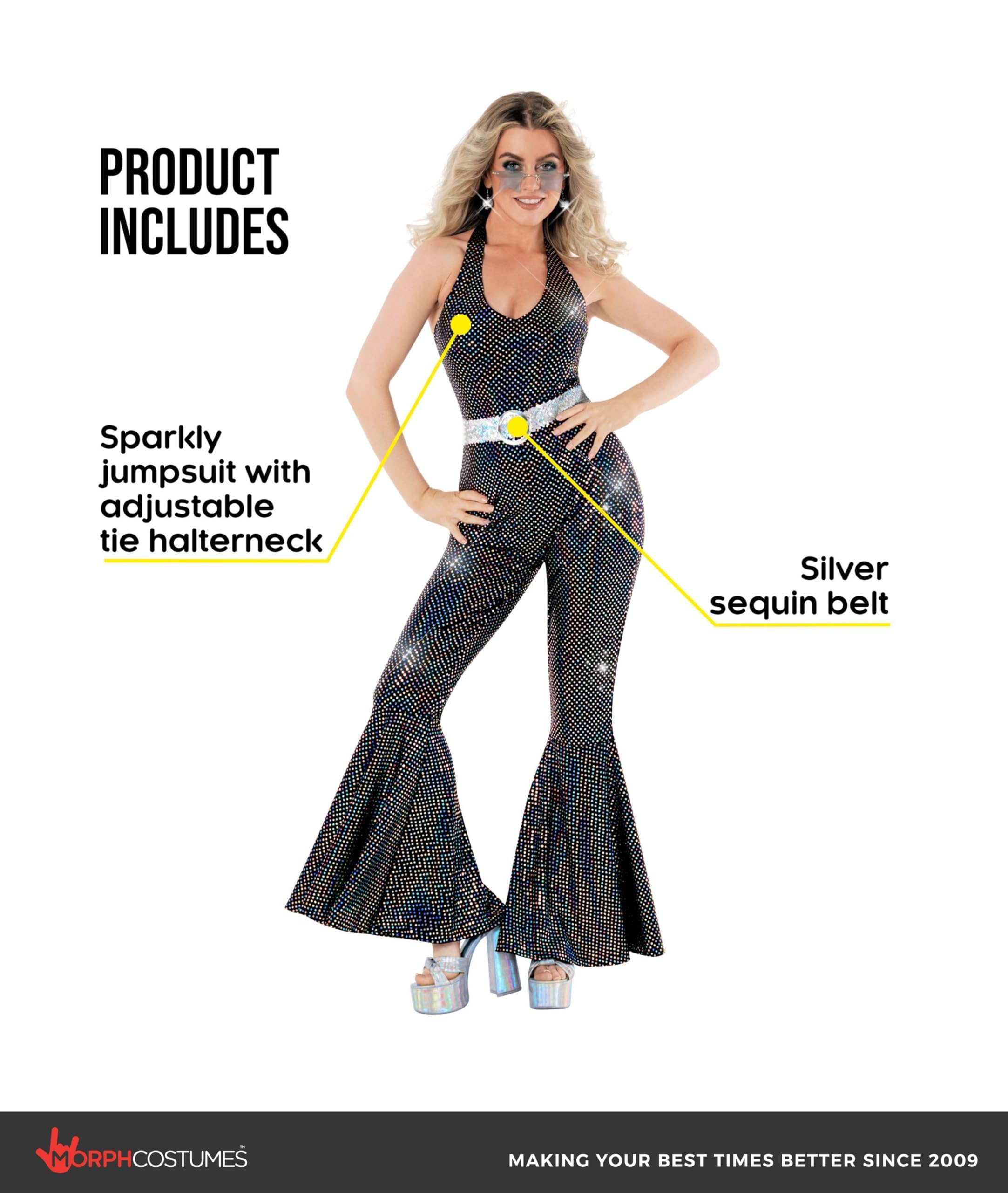 Morph Costume Disco Anni 70 Donna - Tuta e Vestito per Carnevale, Abbigliamento Vintage per Feste e Party Tematici