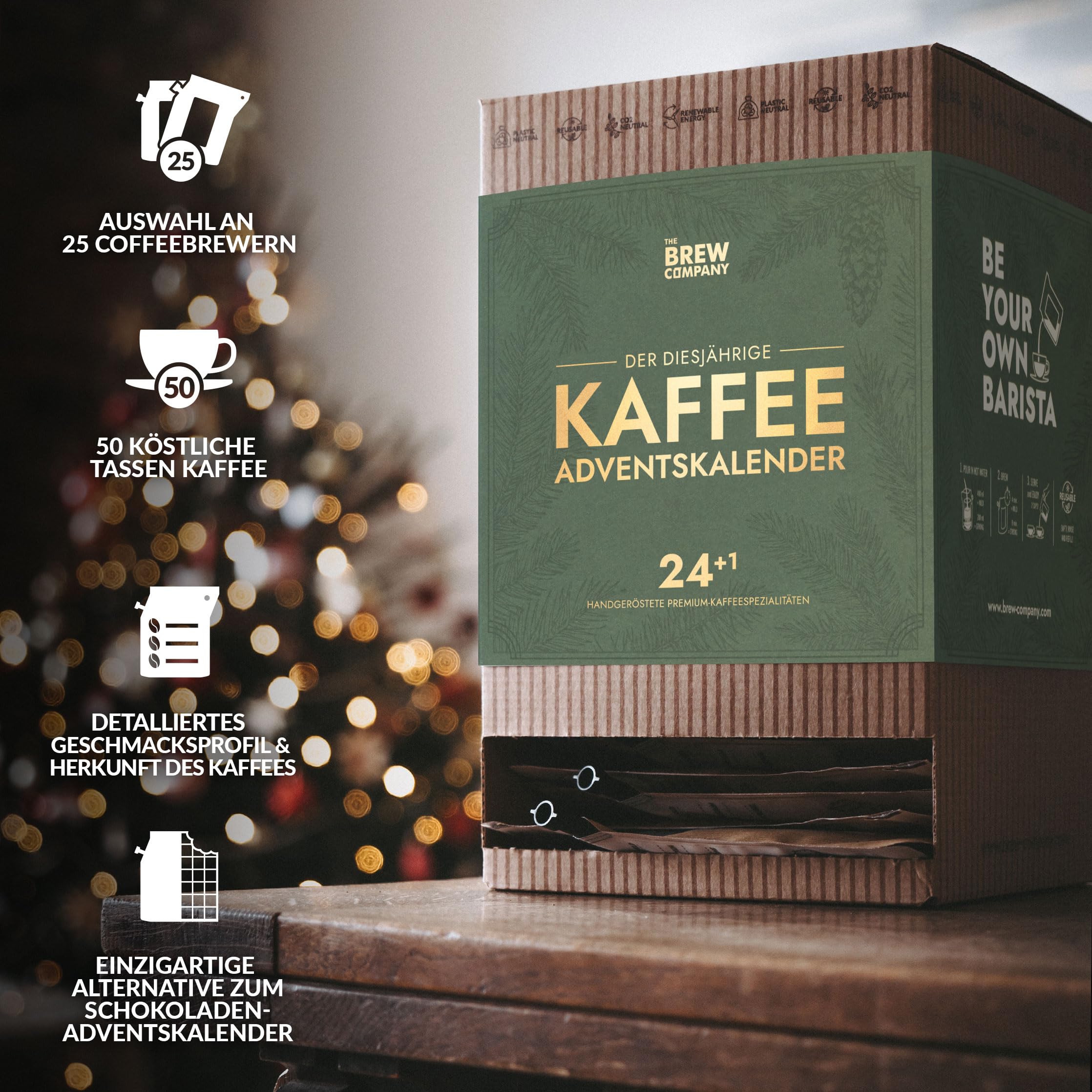 Kaffee Adventskalender 2025 mit 25 Gourmet Kaffees aus Aller Welt - Weihnachtskalender für Erwachsene