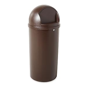 Rubbermaid Commercial Marshal Products Classic Outdoor Indoor Trash Can with Lid Round 15-Gallon Brown Garbage Container Waste Basket