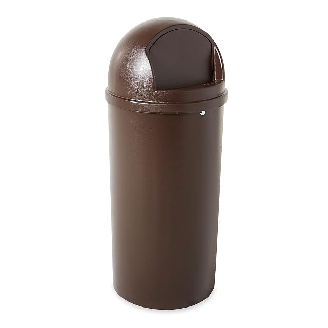 Rubbermaid Commercial Marshal Products Classic Outdoor Indoor Trash Can with Lid Round 15-Gallon Brown Garbage Container Waste Basket