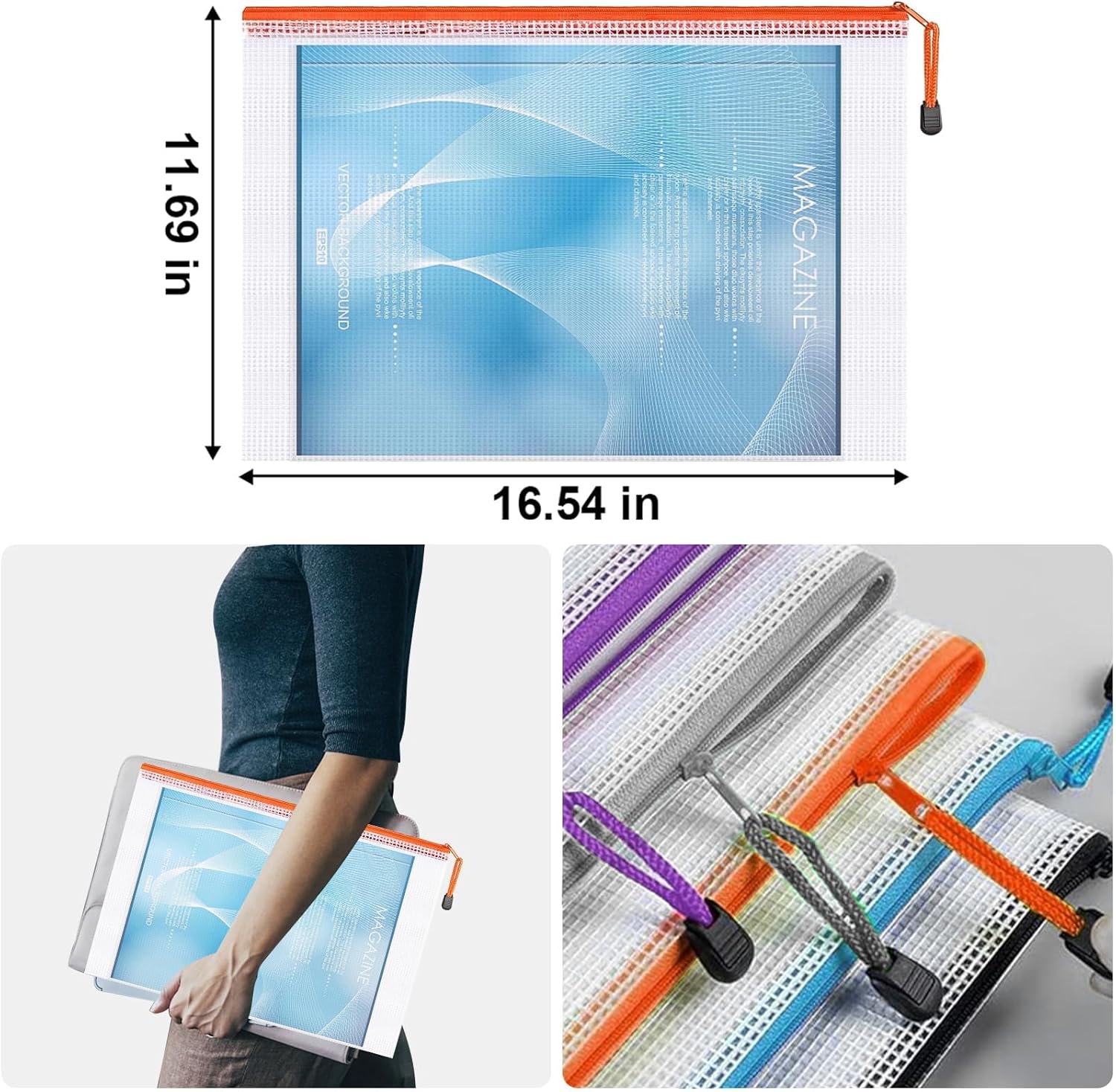 12 Pack A3 Mesh Zipper Pouch Bags, Waterproof Zipper Pouches for Puzzle Storage, Board Game Storage, Travel, Office and Home Organize - Image 4