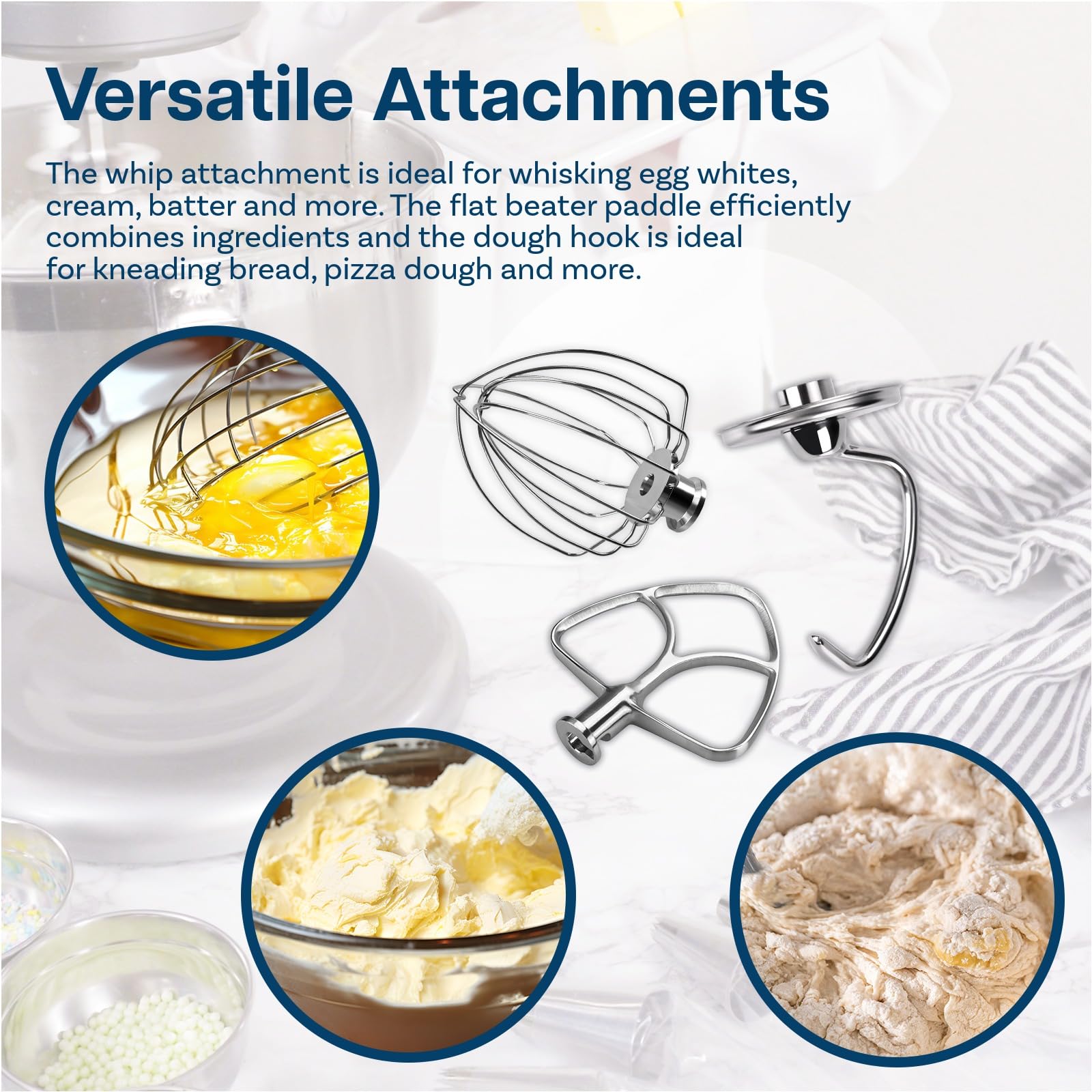 3-Cz. Zestaw ze Stali Nierdzewnej do KitchenAid 4,5-5 Quart Miksery Stojące z Uchylną Głowicą Serii Artisan i Classic firmy MMOBIEL – K45 Bicz, Trzepaczka Płaska i Hak do Ciasta - Można Myć w Zmywarce