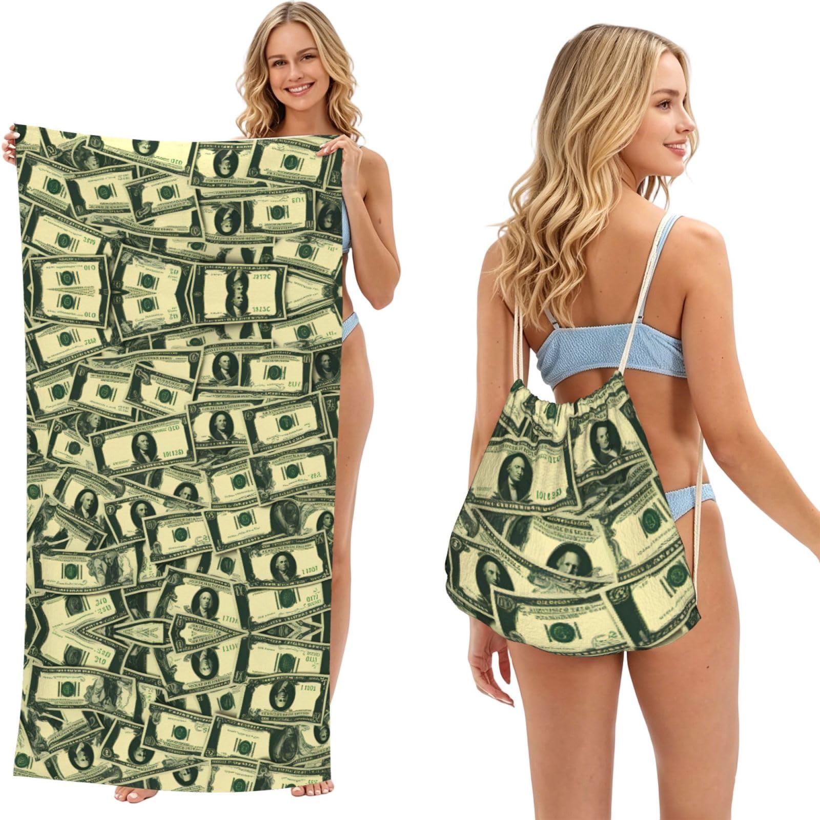 SXZVVBN many cartoon dollars 2-in-1 Beach Towel Bag, Quick Dry Sand Free Travel Towel Backpack for Adults