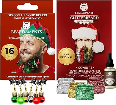 Beardaments Beard Lights and Glitter Bundle - The Original 16pc Lights and Glitter Kit with 4 Color Options