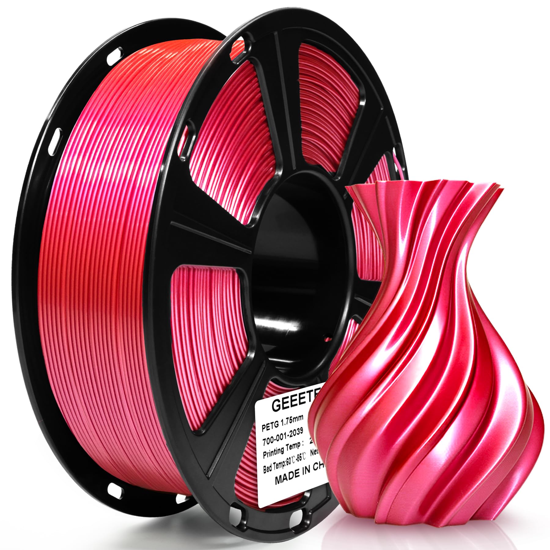 Geeetech PETG Filament 1.75mm Metallic Pink, Upgraded High-Strength 3D Printer Filament, Metallic Shimmer, Glossy Finish, ±0.02mm Precision-1kg Spool