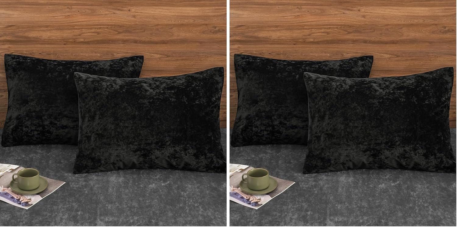 PHF Truly Velvet Pillowcases Standard Size, No Insert, 4 Pack Ultra Soft Breathable Pillow Shams Covers with Envelope Closure, 20" X 26" Luxury Cozy Warm Fuzzy Flannel, Black