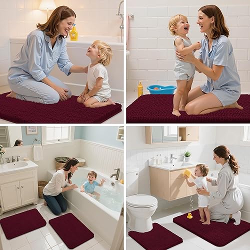 Miniatura 7 de Arotive Alfombras de baño de felpilla de 24 x 16 pulgadas, extra suaves, absorbentes, peludas, lavables a máquina, tapetes de baño de felpa TPR