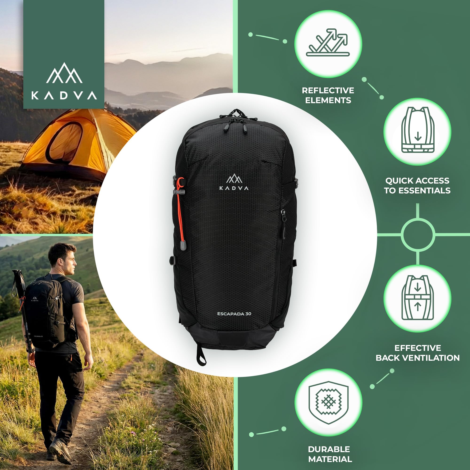 KADVA Escapada Zaino da trekking per attività Unisex - Adulto