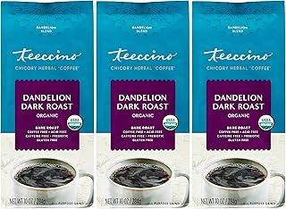 Dandelion Dark Roast Herbal Coffee - Caffeine-Free Coffee Alternative with Prebiotics, Gluten Free, Acid Free, Organic - 10 oz (Pack of 3)