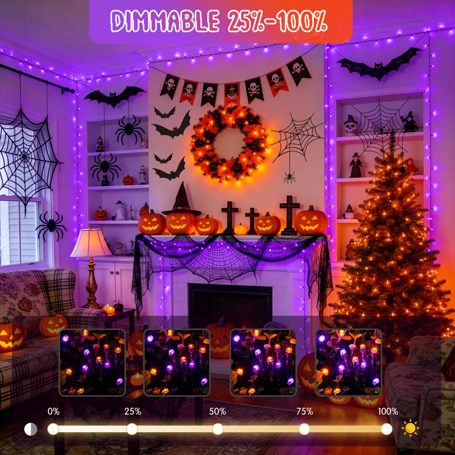 JMEXSUSS 500 LED Halloween Lights Outdoor Orange and Purple with