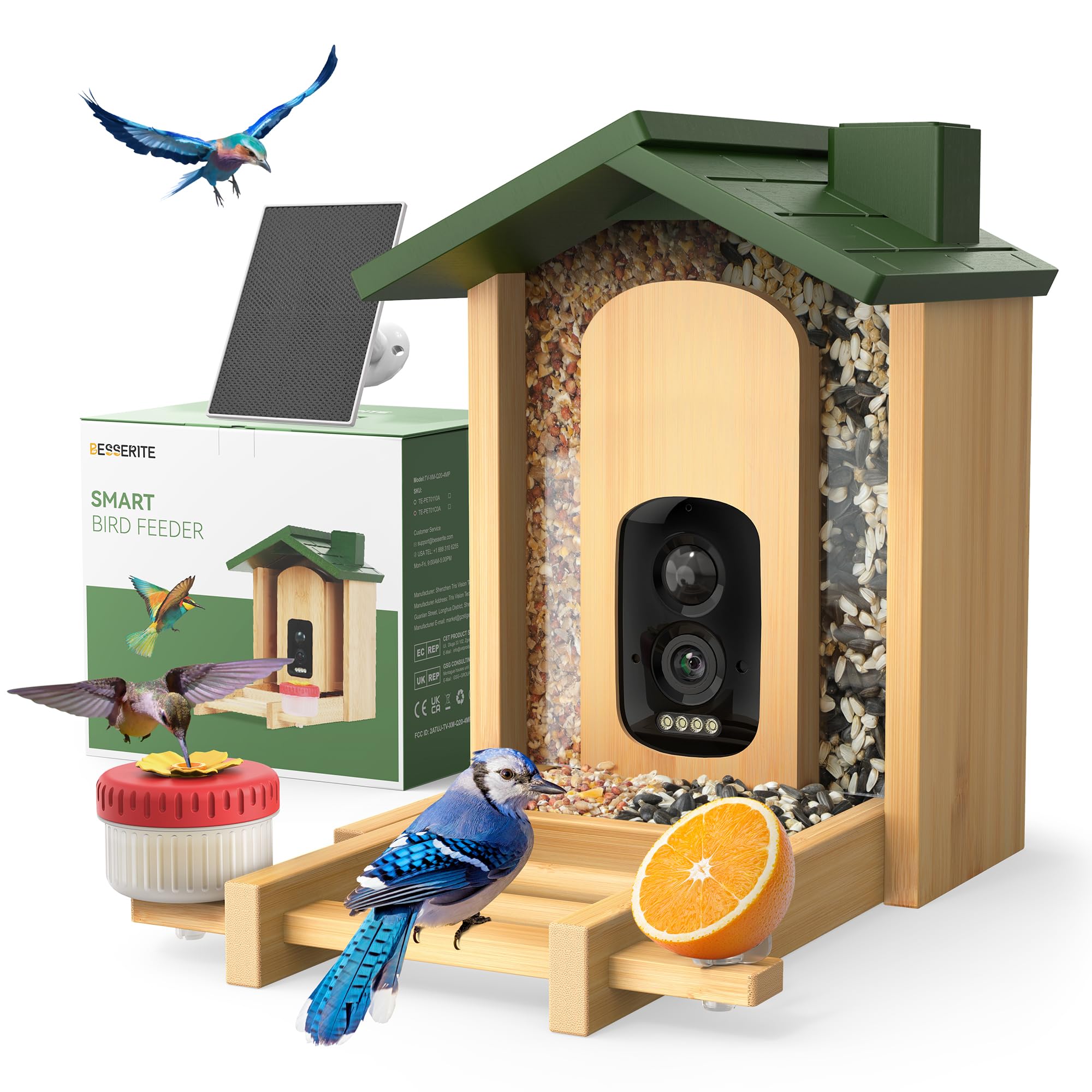 BESSERITE Bamboo Bird Feeder with Camera