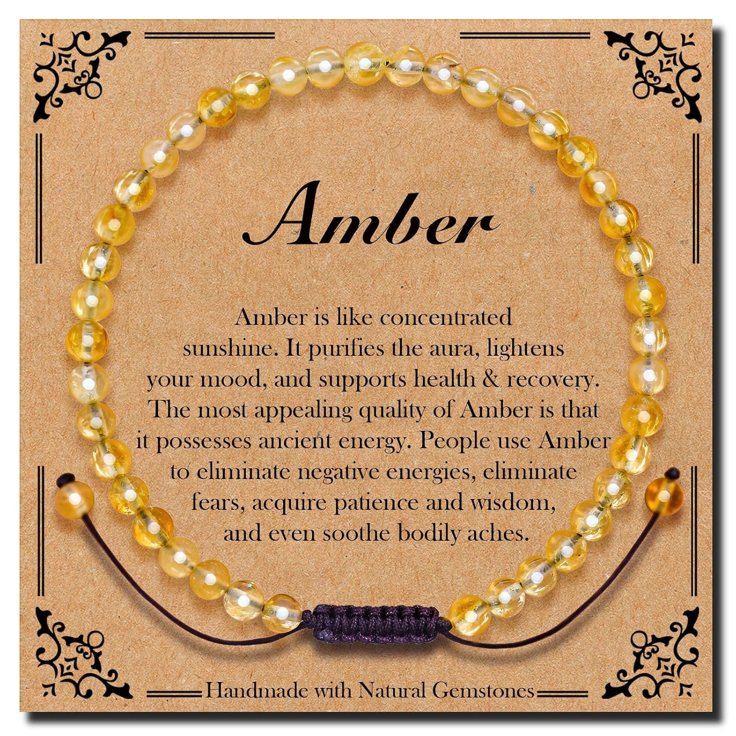 BONNY BOXX Braided Genuine Bracelet, Elegant Handcrafted Natural Gemstone Crystal Bracelet Healing Power Energy Inspirational Gifts with Card for Unisex