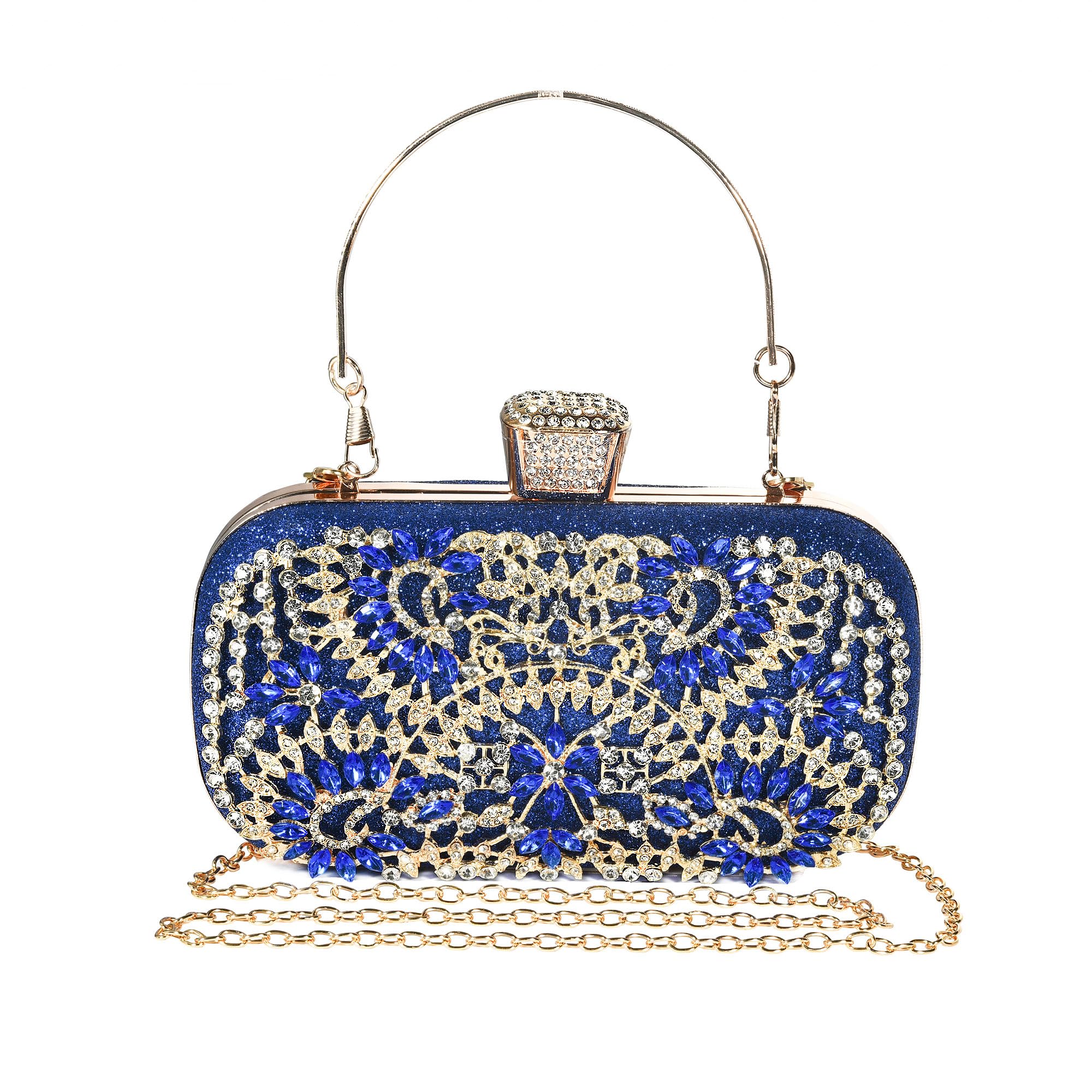 Women Floral Rhinestone Clutch Bag Glitter Crystal Bridal Wedding Purse Evening Shoulder Handbag For Party Wedding Prom
