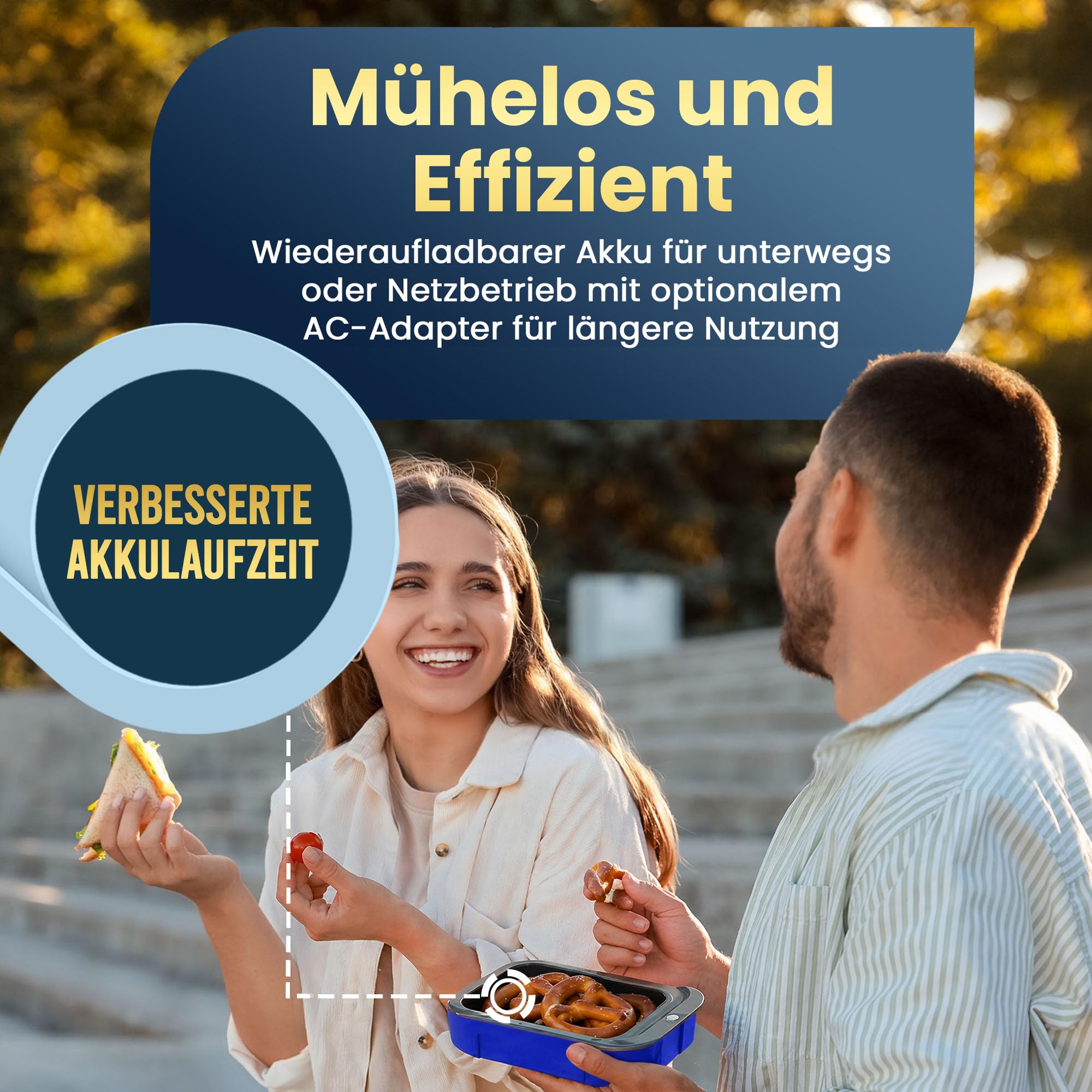 Hot Bento Plus – Elektrische Lunchbox mit Akku, Selbstheizend, Kabellos, Speisenwärmer, Aufladbare Elektrisch Beheizbare Lunchbox – Ozeanblau