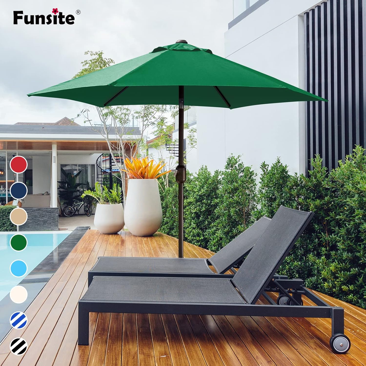 7.5Ft/9Ft Patio Umbrella, UV Protect Pool Umbrella with Heavy Duty Pole,Outdoor Umbrella with Push Botton Tilt & Crank