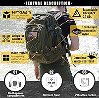Vista 4 de Tactical Backpack Military Army Daypack - Assault Pack for Men Molle Backpacks Bug Out Bag 3 Day Pack for Hiking Camping Travel Hunting Rucksack