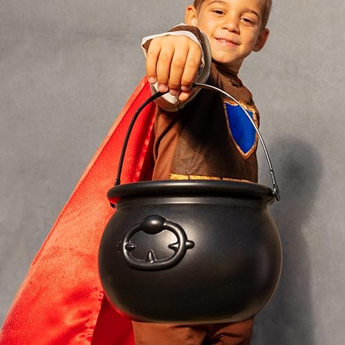 Miniatura 4 de Caldero de plástico de Halloween de 7.5 pulgadas, cuenco de caramelo negro, cubo grande de caldero de bruja para decoraciones de Halloween, soporte