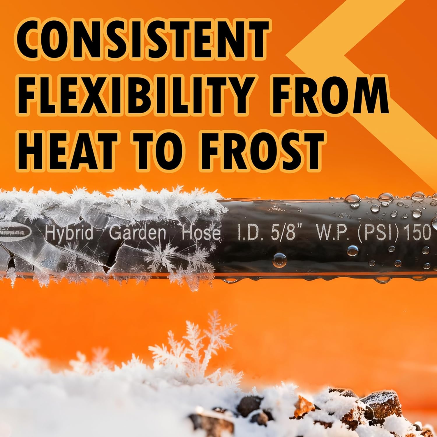 5/8 in. × 50 ft. High Flow Heavy Duty Garden Hose Flexible Hybrid Rubber Water Hose, No Memory Durable Premium Water Hose for Watering, Irrigation, Water Transfer Pump