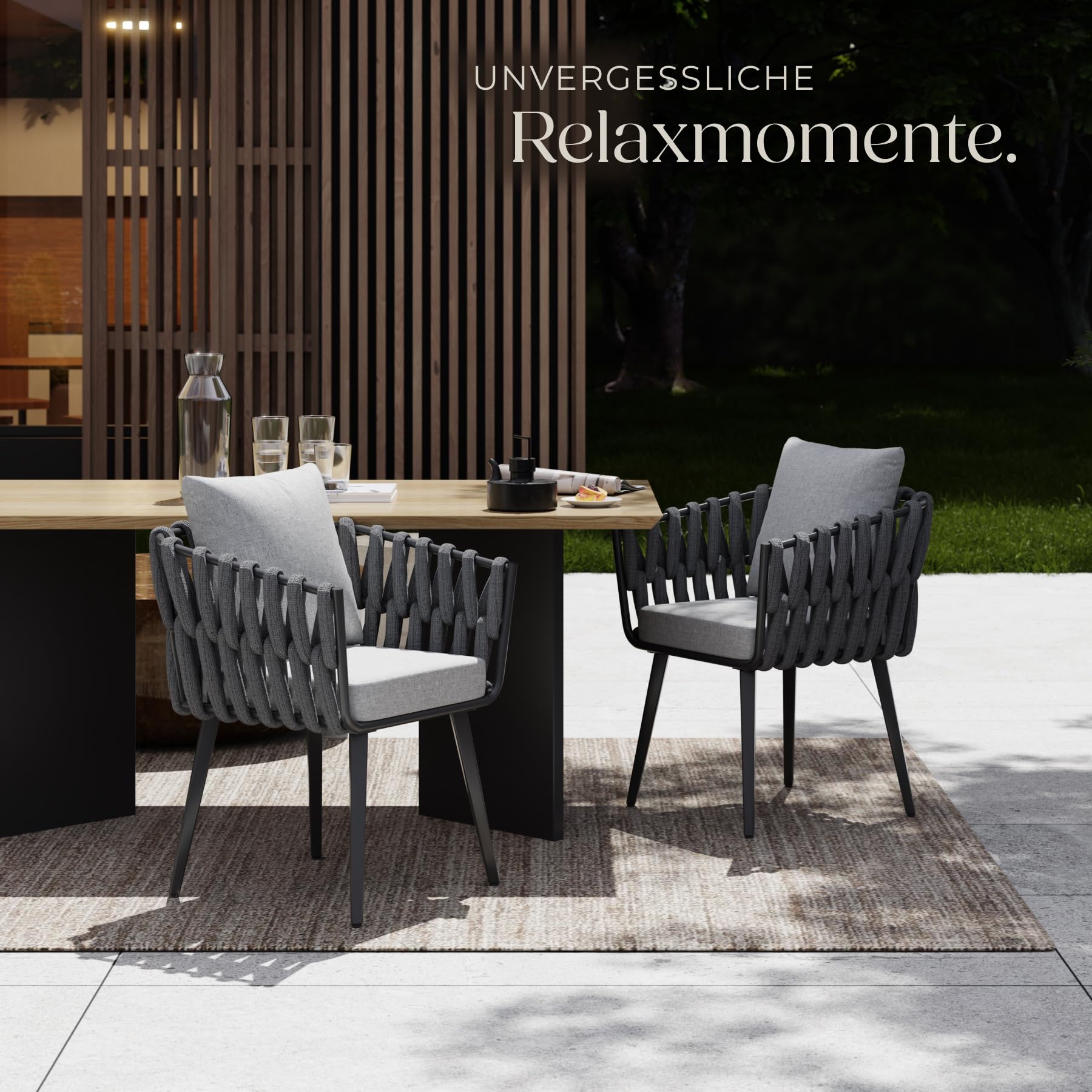 tectake® Gartenstuhl mit Alu Gestell, Outdoor Stuhl aus Metall, Sessel mit Sitzpolster + Kissen, Garten Balkon Terrassenstuhl, Gartensessel, Rope Design Geflecht-Stuhl mit Polster, Lounge wetterfest