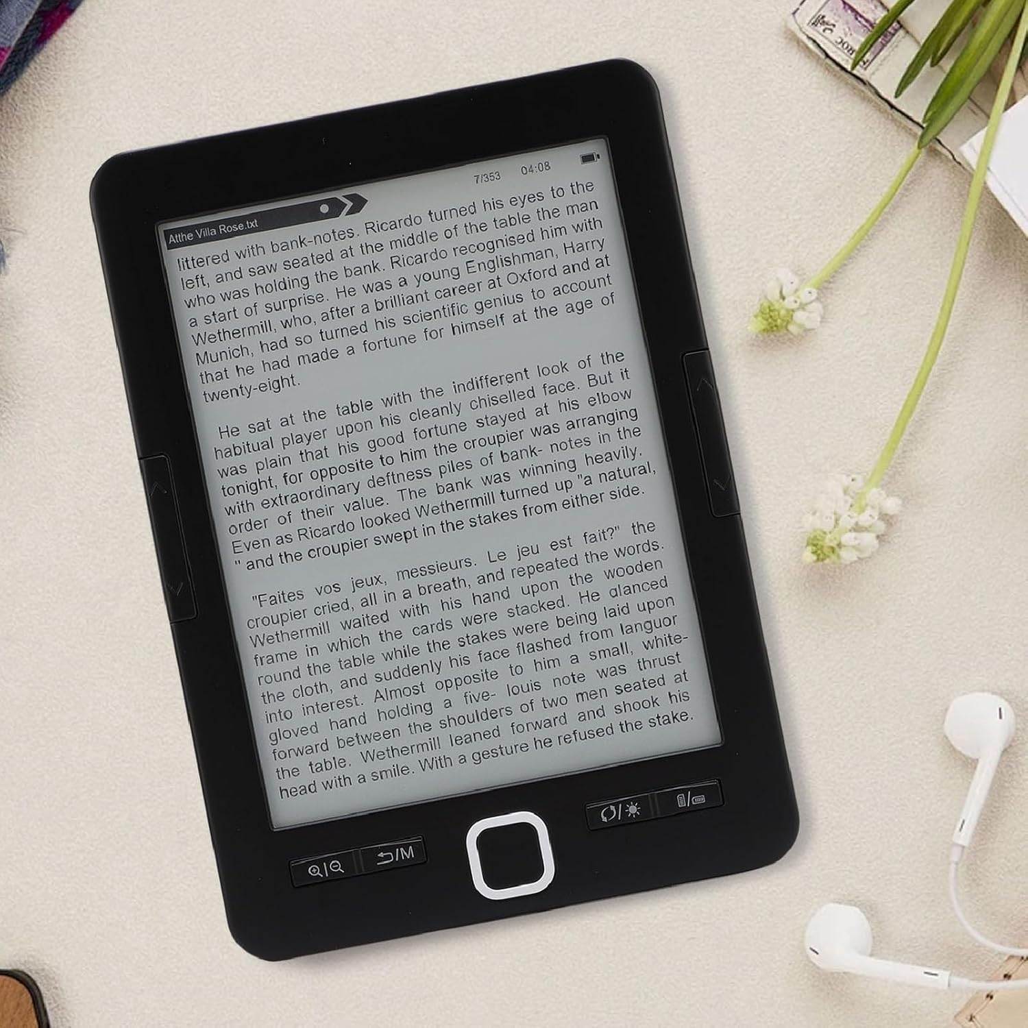 6 Inch E Book Reader, Display with 8GB Memory, 128MB RAM, Adjustable Font Sizes, Types, Brightness Levels, Protective Case