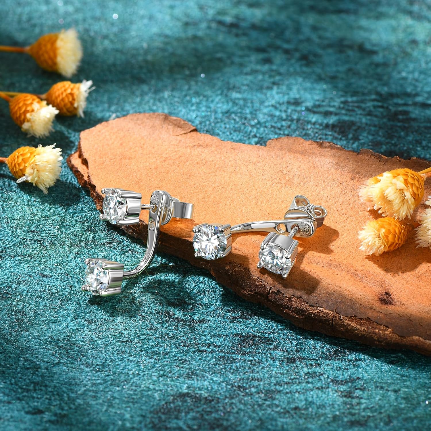 AINUOSHI Moissanite Ear Jacket Earrings for Women Detachable Jackets Two Wearable Stud Earrings Real Gold Plated 925 Sterling Silver Huggie Hoop Earrings for One Hole