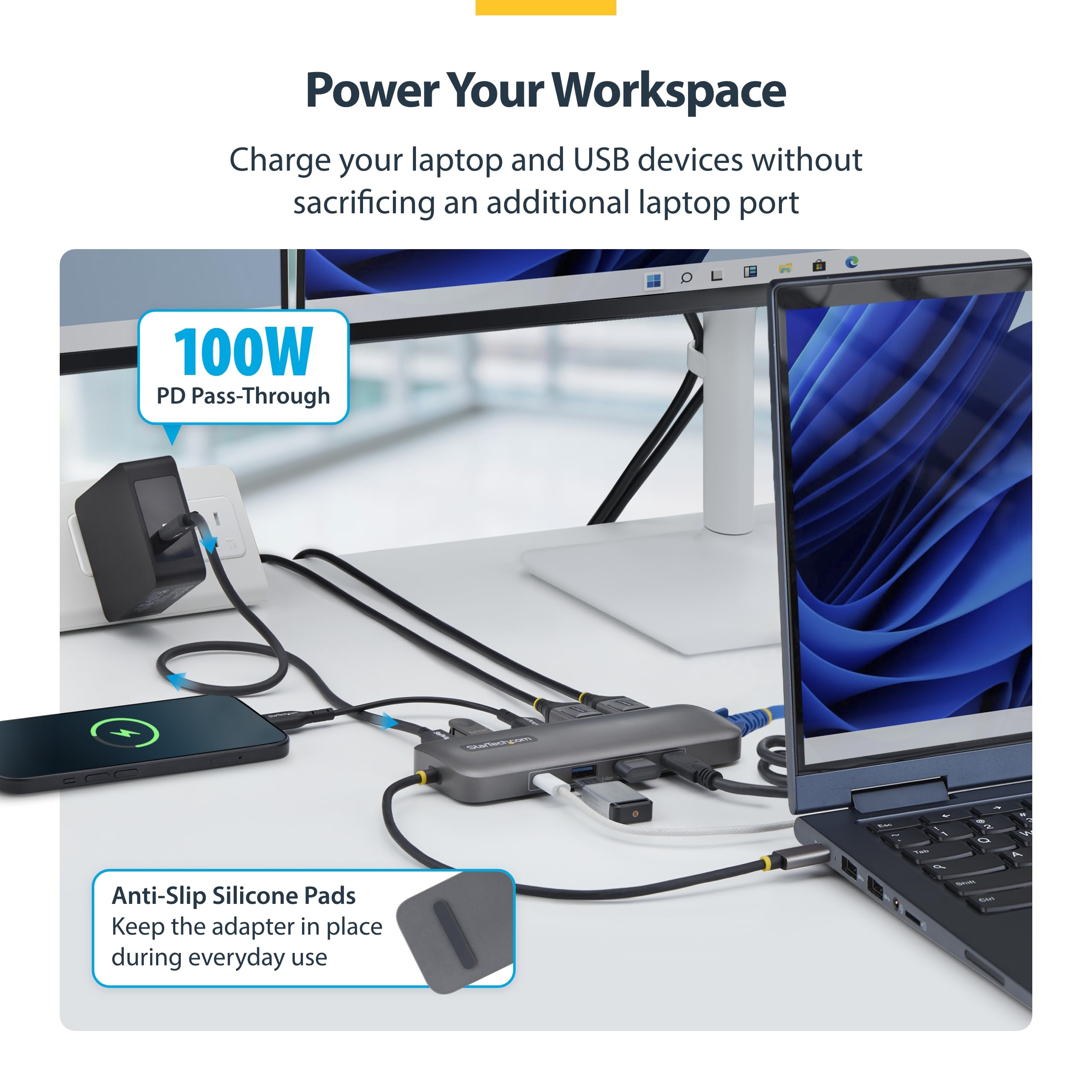 StarTech Dock USB-C 9-en-1, Double DisplayPort 4K, 10Gbps, 100W, GbE, SD