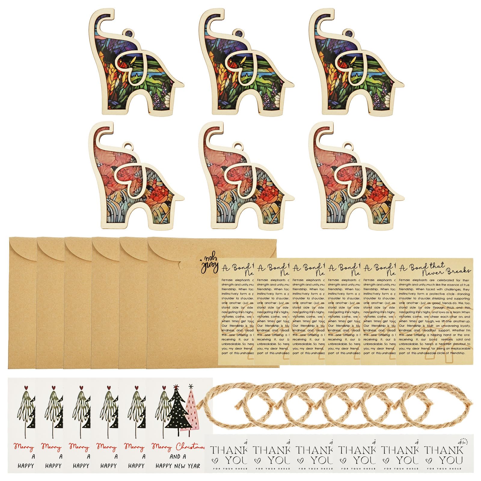 Ghshanog Colorful 6Pcs Friendship Elephant Ornament,Wooden Friendship Gifts With Story Card,Elephant Festival Ornament With Story Card,Cute Sisterhood Hanging Decorations For Best Sisters Friends