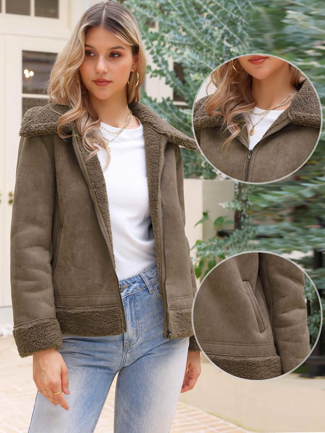 Allegra K Winter Faux Suede Jacket Coat for Women 2025 Faux Fur Shearing Lined Warm Thick Fleece Fuzzy Outerwear