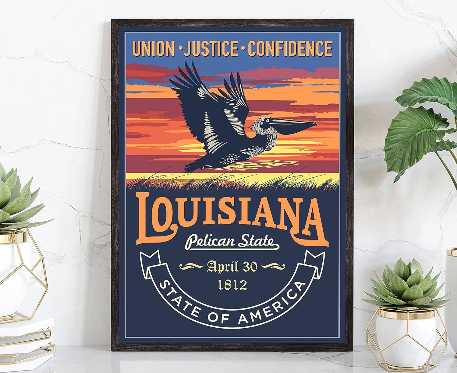 Louisiana State Poster Print, Louisiana State Emblem Poster, Retro Travel State Poster, Home & Office Wall Art - 18x24