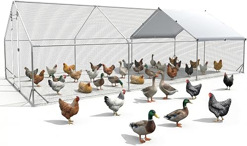 KEJECTOR Large Metal Chicken Coop Run 20x10x6.5ft Walk-In Cage with Waterproof Anti-UV Cover and Lockable Door KEJECTOR Large Metal Chicken Coop Run 20x10x6.5ft Walk-In Cage with Waterproof Anti-UV Cover and Lockable Door