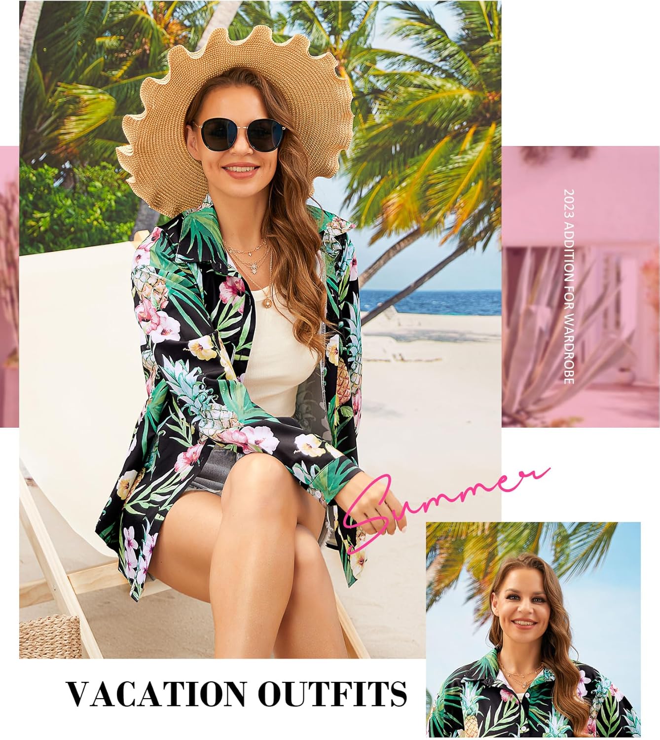 Ezcosplay Women Hawaiian Shirts Long Sleeve Button Down Tropical Floral Holiday Beach Blouse Tops - Image 3