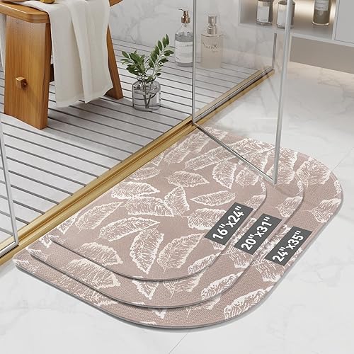 Miniatura 2 de Alfombra de baño de medio círculo, alfombras de baño finas para debajo de la puerta, de secado rápido, antideslizante, lavable, con respaldo de