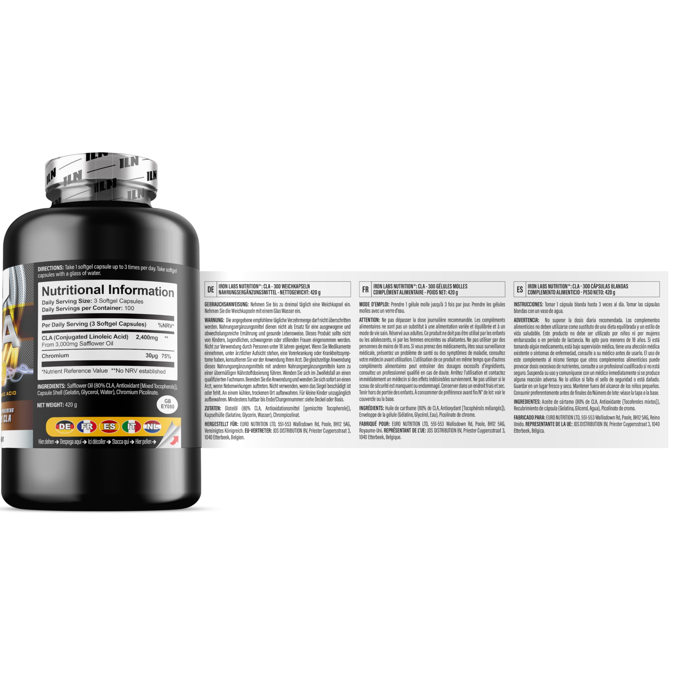 CLA – 3000mg avec 80% d'Isomères Actifs et Chrome – 300 Softgels
