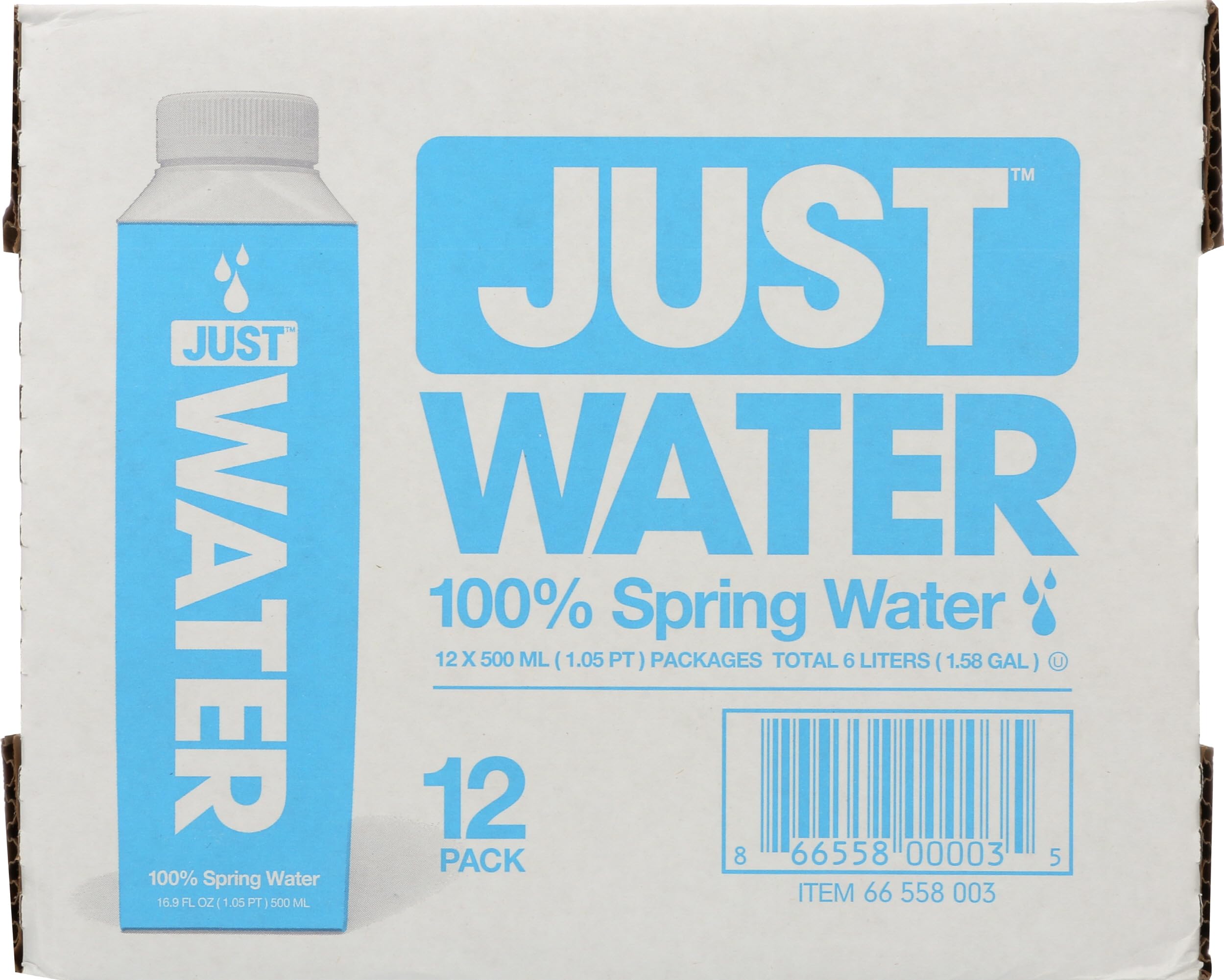 (BEST BY MAR 12/2026) JUST Water, Premium Pure Still Spring Water in an Eco-Friendly BPA Free Plant-Based Bottle - Naturally Alkaline, High 8.0 pH - Fully Recyclable Boxed Carton, 16.9 Fl Oz (Pack of 12)