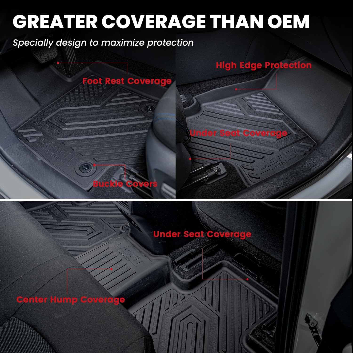 LASFIT Floor Mats & Trunk Mat & Backrest Mat for Toyota RAV4 2026 Hybrid (Not Fit Plug-in Hybrid. Fit for Cargo with Subwoofer) RAV 4 All Weather TPE Custom Fit Automotive Car Liner Accessories Black