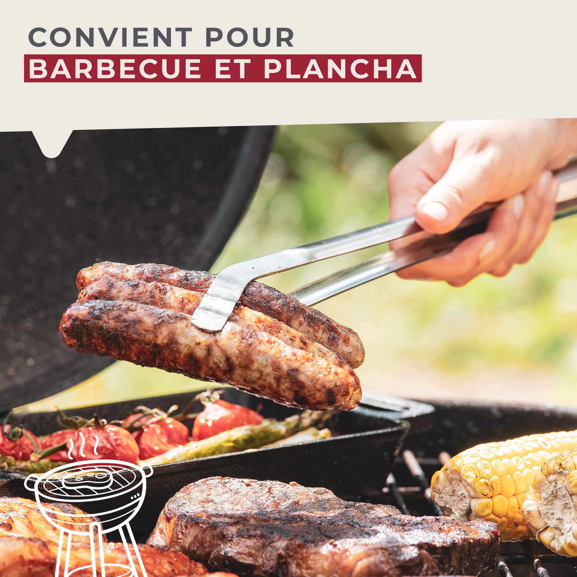 Fackelmann pince à barbecue en acier inoxydable - Pince de cuisine incurvée pour barbecue électrique, à charbon ou à gaz - Passe au lave-vaisselle - Argenté