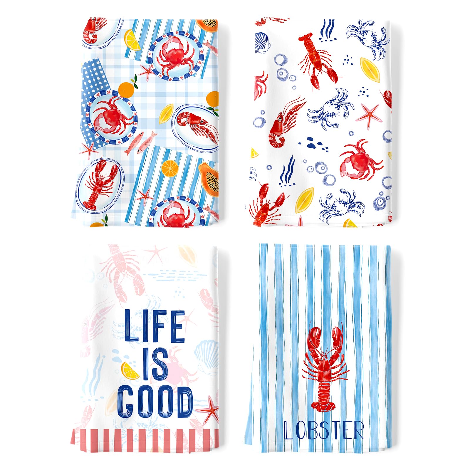 Arquiel Lobster Tea Towels, Beach Lemon Cotton Kitchen Towel 48 × 70 cm