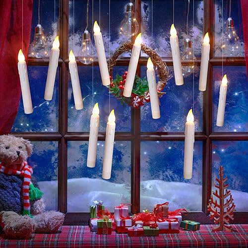 Miniatura 3 de 12 velas flotantes cónicas con varita mágica, control remoto de 6.7 pulgadas, funciona con pilas, velas colgantes sin llama para Halloween, Navidad,