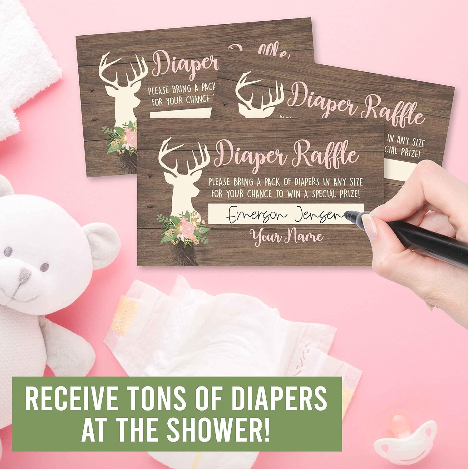 Hadley Designs 25 Baby Shower Diaper Raffle Tickets For Baby Shower Boy - Deer Baby Shower Games For Boys, Diaper Raffle Cards, Baby Raffle Tickets, Invitation Inserts